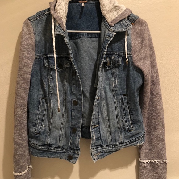 Free People Knit Hooded Denim Jacket - Picture 6 of 8